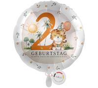 balloa Ballon gonflable rond 2 ans - Motif safari avec tigre et palmiers - Cadeau pour deuxième anniversaire d'enfant - Ballon à l'hélium - Décoration de fête d'animaux - Décoration d'anniversaire