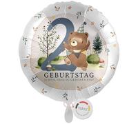 balloa Ballon gonflable XXL 2 ans rond motif ours en peluche, cadeau pour deuxième anniversaire d'enfant Ballon à l'hélium Décoration de fête animale pour garçons ou filles 53 cm
