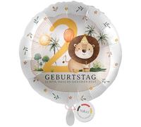 balloa Ballon gonflable XXL 2 ans - Rond - Motif safari avec lion et palmiers - Cadeau pour deuxième fête d'enfant - Ballon à l'hélium - Décoration de fête d'anniversaire - 53 cm