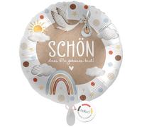balloa Ballon gonflable XXL avec inscription « Schön dass du geboren » - Ballon à l'hélium pour naissance, cadeau de fête prénatale, neutre, avec cigogne - Rond - 53 cm