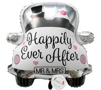 balloa Ballon gonflable XXL avec motif de voiture de mariage Happily Ever After - Cadeau de mariage - Ballon à l'hélium - Motif voiture de mariage - Motif voiture de mariage - Motif : couple de mariés