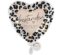balloa Ballon gonflable XXL en forme de cœur - Cadeau réussi un examen du baccalauréat - Permis de conduire - Ballon à l'hélium - Motif léopard - Décoration de fête - Surprise - Félicitations - 53 cm
