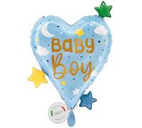 balloa Ballon gonflable XXL en forme de cœur pour bébé garçon, ballon à l'hélium, décoration de fête prénatale, cadeau de naissance d'un fils, décoration de fête de bienvenue pour bébé, ballon en