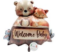 Balloa Ballon gonflable XXL Welcome Baby Animaux de la forêt, Ballon à hélium pour Babyshower, Ballon de naissance pour fête, Décoration de baby shower, Décoration de fête, Ballon pour bébé, 74 cm