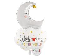 balloa Ballon gonflable XXL Welcome to the World Lune - Ballon à l'hélium pour naissance, cadeau de fête prénatale - Ballon de naissance pour bébé garçon et fille - Décoration de fête - Ciel, nuage