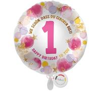 balloa Grand ballon rond à l'hélium en aluminium pour fille - Motif chiffre 1 - Rose doré - Décoration - Gonflable à l'air ou à l'hélium - 53 cm