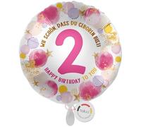 balloa Grand ballon rond à l'hélium en aluminium pour fille - Motif chiffre 2 - Rose doré - Décoration - Gonflable à l'air ou à l'hélium - 53 cm