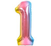 Ballon 1 Anniversaire Numero 1 Pastel Multicolore, Ballon Metallique Multicolor XXL Geant 100cm Decoration Anniversaire. Air ou Helium