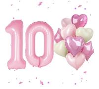 Ballon 10 an en Aluminium Baudruche de 40 Pouces Rose, Ballon Helium 10 an, Ballons en Aluminium en Forme de Cœur et d'étoile pour Décoration de Ballons d'Anniversaire, Fête d'Anniversaire et Mariage