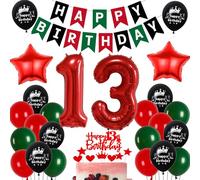Ballon 13 ans anniversaire Rouge Vert,Decoration 13 ans anniversaire Fille Garçon,13 Ans Décorations Anniversaire Rouge Vert Noir,13 Anniversaire Fille Ballon,13 ans Vert Rouge Ballons de fête
