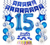 Ballon 15e Anniversaire Décoration Bleue Déco Gâteau Garçon - Joyeux 15 Ans