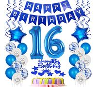 Ballon 16e anniversaire Décoration bleue Déco gâteau anniversaire 16 ans garçon Ballons 16 anniversaire garçon Décoration gâteau 16e anniversaire garçon ,Déco anniversaire 16 ans garçon Joyeux