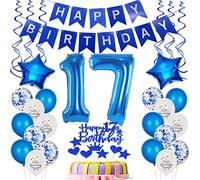 Ballon 17e anniversaire Décoration bleue Déco gâteau anniversaire 17 ans garçon Ballons 17 anniversaire garçon Décoration gâteau 17e anniversaire garçon ,Déco anniversaire 17 ans garçon Joyeux