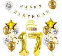 Ballon 17e anniversaire Décoration garçon fille or or anniversaire blanc déco 17 ans anniversaire déco feuille d'or blanc ballon 17 anniversaire femme boy torstenko 17th joyeux anniversaire déco