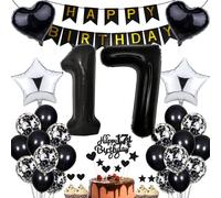 Ballon 17ème anniversaire Décoration de fête Noir Décoration de gâteau Anniversaire 17 ans Garçon 17 ans 17 ans Décoration de gâteau 17e anniversaire garçon fille Décoration d'anniversaire 17 ans