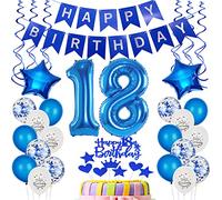 Ballon 18e anniversaire Décoration bleue Déco gâteau anniversaire 18 ans garçon Ballons 18 anniversaire garçon Décoration gâteau 18e anniversaire garçon ,Déco anniversaire 18 ans garçon Joyeux
