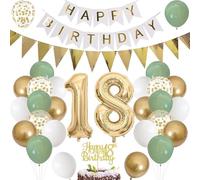 Ballon 18e anniversaire vert sauge Ballon en aluminium chiffre 18 ans Décoration d'anniversaire garçon fille 18 ans Ballon géant en aluminium chiffre 18 Décoration d'anniversaire Vert Blanc Doré