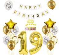 Ballon 19e anniversaire Décoration garçon fille or or anniversaire blanc déco 19 ans anniversaire déco feuille d'or blanc ballon 19 anniversaire femme boy torstenko 19th joyeux anniversaire déco