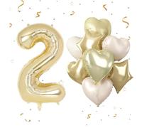 Ballon 2 an en Aluminium Baudruche de 40 Pouces Or, Ballon Helium 2 an, Ballons en Aluminium en Forme de Cœur et d'étoile pour Décoration de Ballons d'Anniversaire, Fête d'Anniversaire et Mariage
