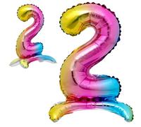 Ballon 2 Anniversaire Numero 2 Foil Multicolore, Ballon Metallique Multicolor Debout XXL Geant 82cm Decoration Anniversaire. Air.