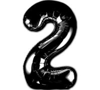 Ballon 2 Anniversaire Numero 2 Foil Noir, Ballon Metallique Noir XXL Geant 100cm Decoration Anniversaire. Air ou Helium