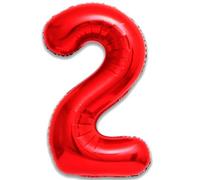 Ballon 2 Anniversaire Numero 2 Foil Rouge, Ballon Metallique Rouge XXL Geant 100cm Decoration Anniversaire. Air ou Helium