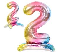 Ballon 2 Anniversaire Numero 2 Pastel Multicolore, Ballon Metallique Multicolor Debout XXL Geant 82cm Decoration Anniversaire. Air.