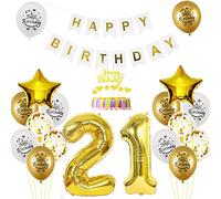 Ballon 21e Anniversaire Décoration Man Gol White - Deco Feuille d'Or Blanc pour Femme Garçon - Torsendeko Joyeux Anniversaire 21 Ans