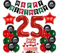 Ballon 25 ans anniversaire Rouge Vert,Decoration 25 ans anniversaire Femme Homme,25 Ans Décorations Anniversaire Rouge Vert Noir,25 Anniversaire Femme Ballon,25 ans Vert Rouge Ballons de fête