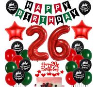 Ballon 26 ans anniversaire Rouge Vert,Decoration 26 ans anniversaire Femme Homme,26 Ans Décorations Anniversaire Rouge Vert Noir,26 Anniversaire Femme Ballon,26 ans Vert Rouge Ballons de fête
