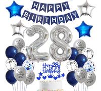 Ballon 28 ans anniversaire homme bleu Décoration 28 ans homme anniversaire bleu argent Ballon Décoration anniversaire 28 ans homme Ballons 28 ans anniversaire argent Bannière Happy Birthday