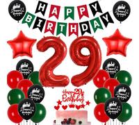 Ballon 29 ans anniversaire Rouge Vert,Decoration 29 ans anniversaire Femme Homme,29 Ans Décorations Anniversaire Rouge Vert Noir,29 Anniversaire Femme Ballon,29 ans Vert Rouge Ballons de fête