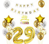 Ballon 29e Anniversaire Décoration Man Gol White Birthday - Deco 29 Ans en Feuille d'Or Blanc pour Femme Garçon - Torsendeko Joyeux Anniversaire