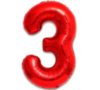 Ballon 3 Anniversaire Numero 3 Foil Rouge, Ballon Metallique Rouge XXL Geant 100cm Decoration Anniversaire. Air ou Helium