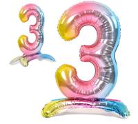 Ballon 3 Anniversaire Numero 3 Pastel Multicolore, Ballon Metallique Multicolor Debout XXL Geant 82cm Decoration Anniversaire. Air.
