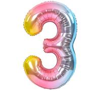 Ballon 3 Anniversaire Numero 3 Pastel Multicolore, Ballon Metallique Multicolor XXL Geant 100cm Decoration Anniversaire. Air ou Helium
