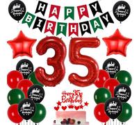 Ballon 35 ans anniversaire Rouge Vert,Decoration 35 ans anniversaire Femme Homme,35 Ans Décorations Anniversaire Rouge Vert Noir,35 Anniversaire Femme Ballon,35 ans Vert Rouge Ballons de fête