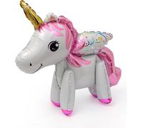 Ballon 3D licorne, blanc avec crinière rose, environ 45 cm