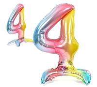 Ballon 4 Anniversaire Numero 4 Pastel Multicolore, Ballon Metallique Multicolor Debout XXL Geant 82cm Decoration Anniversaire. Air.
