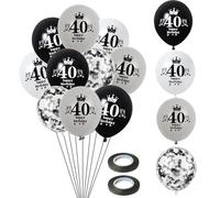 Ballon 40 ans anniversaire homme femme Décoration 14 pièces Noir argent blanc Ballons 40 ans anniversaire Décoration 40 Ballon latex 40 femme homme