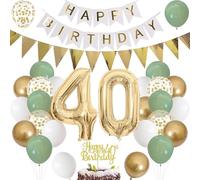 Ballon 40e anniversaire vert sauge ballon en aluminium chiffre 40e décoration d'anniversaire homme femme 40 ans ballon géant en aluminium chiffre 40 ballon 40 décoration d'anniversaire vert blanc doré