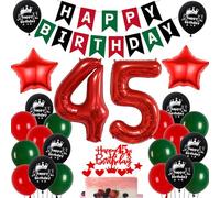 Ballon 45 ans anniversaire Rouge Vert,Decoration 45 ans anniversaire Femme Homme,45 Ans Décorations Anniversaire Rouge Vert Noir,45 Anniversaire Femme Ballon,45 ans Vert Rouge Ballons de fête