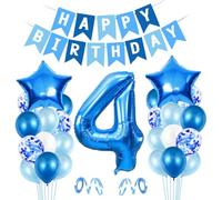 Ballon 4er Anniversaire Bleu - Déco Happy Birthday Avec Ballon Géant Feuille Numéro 4 - Pour Garçon 4 Ans