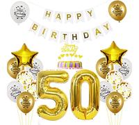 Ballon 50e Anniversaire Décoration Man Gol White - Deco Feuille d'Or Blanc pour Femme Garçon - Torsendeko Joyeux Anniversaire
