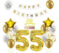 Ballon 55e anniversaire Décoration Man Gol White Birthday Deco 55 ans de décoration d'anniversaire Ballon en feuille d'or blanc 55e anniversaire femme garçon Torsendeko 55e Joyeux anniversaire Déco