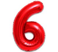Ballon 6 Anniversaire Numero 6 Foil Rouge, Ballon Metallique Rouge XXL Geant 100cm Decoration Anniversaire. Air ou Helium