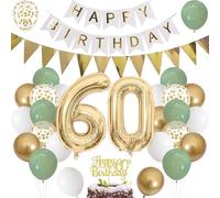 Ballon 60e anniversaire vert sauge Ballon en aluminium chiffre 60 ans Décoration d'anniversaire homme femme 60 ans Ballon géant en aluminium chiffre 60 Ballon 60 Décoration d'anniversaire Vert Blanc