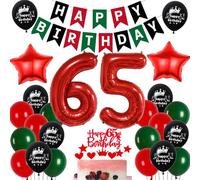 Ballon 65 ans anniversaire Rouge Vert,Decoration 65 ans anniversaire Femme Homme,65 Ans Décorations Anniversaire Rouge Vert Noir,65 Anniversaire Femme Ballon,65 ans Vert Rouge Ballons de fête