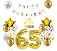 Ballon 65e anniversaire Décoration Man Gol White Birthday Deco 65 ans de décoration d'anniversaire Ballon en feuille d'or blanc 65e anniversaire femme garçon Torsendeko 65e Joyeux anniversaire Déco