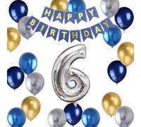 Ballon 6e anniversaire, ballon 6 décorations d'anniversaire, bannière Happy Birthday, ballon géant en aluminium en forme du chiffre 6, décoration d'anniversaire garçon de 6 ans (6)